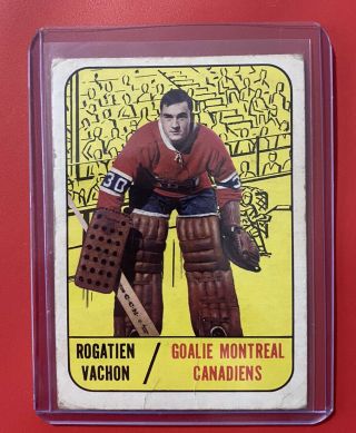 1967 - 68 TOPPS ROGATIEN VACHON RC 75 Montreal Canadiens Vintage Hockey RARE 3
