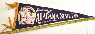 Vintage Birmingham Alabama State Fair Felt Pennant 26.  5 " {f240}