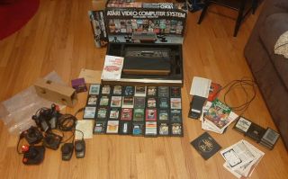 Vintage Atari 2600 Video Computer System W/ 35 Games,  Manuals,  Box,  Game Center