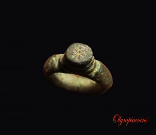 Outstanding Very Small Ancient Roman Bronze Ring Chi Rho