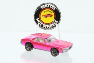 Vintage 1969 Hot Wheels Custom Amx Mattel Redline Usa With Button Pink