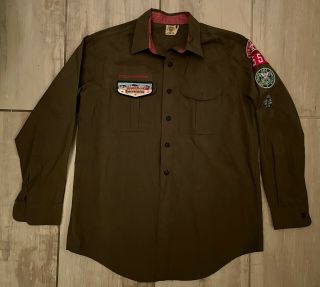 Vtg 70s Boy Scouts Bsa Olive Green Uniform Shirt Arrowhead Patch York Xl Usa