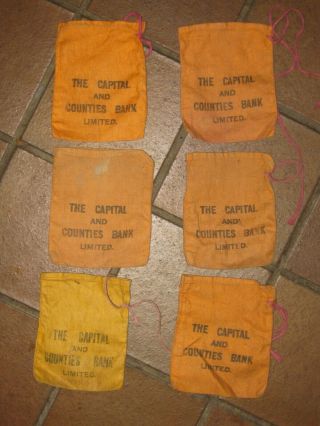 6 Old Coin Bags From The Capital & Counties Bank Ltd C.  1920