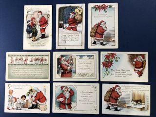 Set 9 Santa Christmas Antique Postcards.  Publ: Whitney.  Santa & Children.