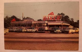 Hampton Grill Diner 1967 Postcard Hampton Bays Long Island Ny Old Cars York