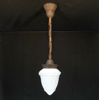 Antique Victorian Milk Glass Globe Brass Hanging Ceiling Pendant Light Rewired