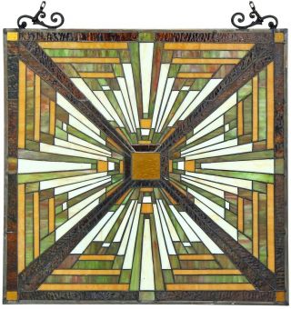 25.  5 " X 24.  4 " Tunnel Mission Tiffany Style Stained Glass Window Panel With Chain