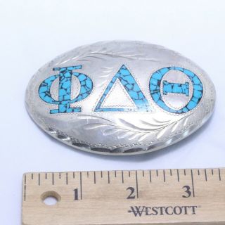 Vintage Silver Plated Turquoise Greek Phi Delta Theta Belt Buckle