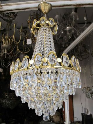 Antique French Big Bohemia Crystal Chandelier Ceiling Lamp 1960 