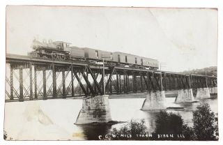 Rppc Chicago & Great Western Railroad Milk Train On Bridge At Byron,  Illinois