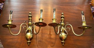 Vintage Brass Sconces Wall Light Electric Candle Heavy 14 Inches Tall