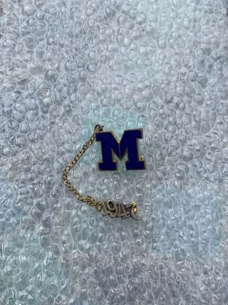 Vintage University Of Michigan 1947 Sterling And Gold Plated Pin Chained Set