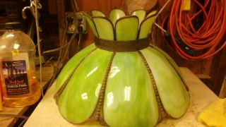 Vintage Tiffany Style Green Stained Glass Swag Hanging Lamp