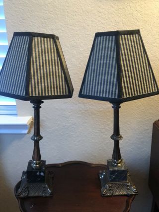 Vintage Brass And Marble Base Table Lamp Set Of 2 (wiring And Shades)