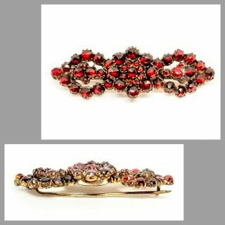 Victorian Bohemian Rose Cut Garnet Cluster Gold Filled Bar Pin Brooch Antique