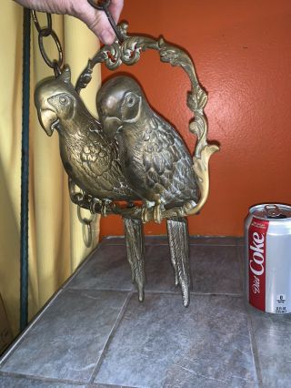 Vintage Brass Hanging Parrots On Perch Swing