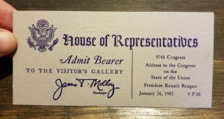 1982 President Ronald Reagan State Of The Union Address Reserved Seat Ticket Vip