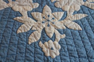 Vintage Fabulous Hand Stitched Cotton Appliqued Quilt Posies On Blue 74x86