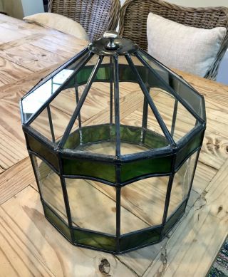 Rare Antique Vintage 12 Sided Leaded & Stained Glass Terrarium