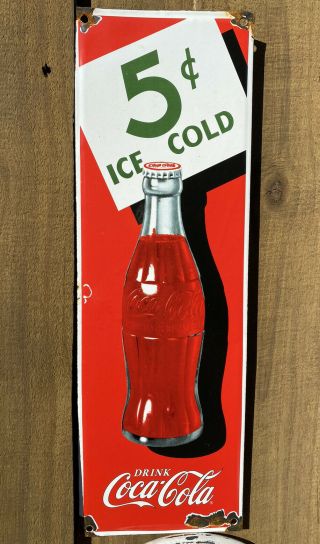 Vintage Coca - Cola Porcelain Sign Soda Pop Advertising Oil Gas Station Coke Drink