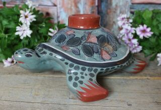 Sea Turtle Vase Handmade & Painted Tonala Pottery Mexican Folk Art Barro Bruñido 3