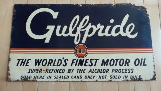Gulfpride Motor Oil Vintage Enamel Porcelain Sign - 12 " X 18 " - 1 Sided