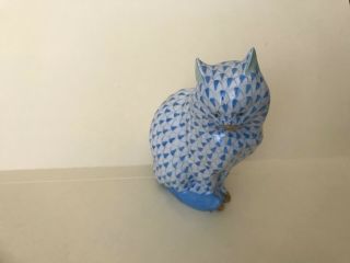 Herend Hungary Cat Standing With Blue Fishnet Porcelain,