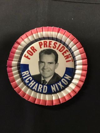 Richard Nixon For President Political Campaign Pinback Button /w Bunting5 " Jh314