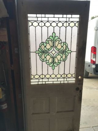 An 612 Antique Stained Glass Entrance Door 31.  75 X 79 X 1 3/8
