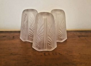 Set Of 3 Art Deco Replacement Shades Thick Opaque Glass Geometric Design 2491