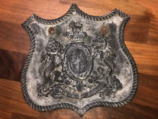 Rare Antique Lead Royal Coat Of Arms / Crest Plate / Sign
