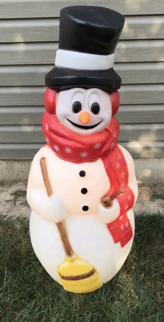 Cute Vintage 42” Snowman General Foam Plastic Co Blow Mold Lights Up With Cord