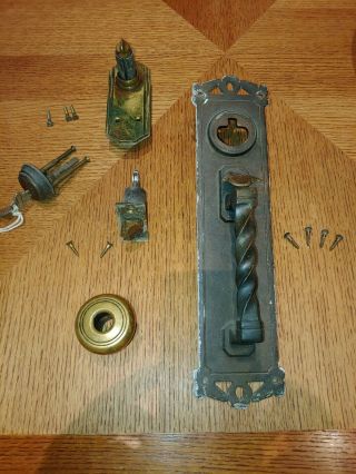 Antique Brass Schlage Thumb Latch Door Handle W Keys - Complete