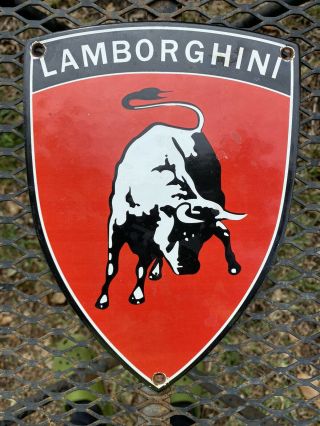 Vintage Lamborghini Porcelain Metal Sign Oil Gas Italian Auto Race Car Shield