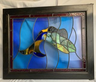 Large Vintage Art Deco Leaded Stained Glass Window Approximately 30” X 20”