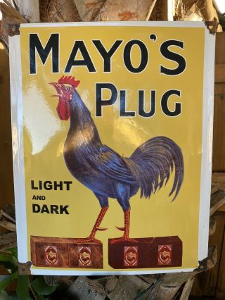 Vintage Mayo’s Plug Tobacco Porcelain Sign Usa Pipe Rooster Oil Lube Gas Station