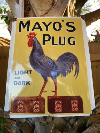 VINTAGE MAYO’s PLUG TOBACCO PORCELAIN SIGN USA PIPE ROOSTER OIL LUBE GAS STATION 2