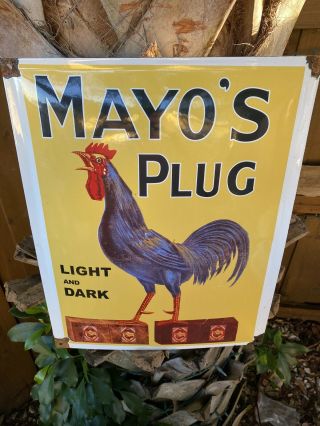 VINTAGE MAYO’s PLUG TOBACCO PORCELAIN SIGN USA PIPE ROOSTER OIL LUBE GAS STATION 3
