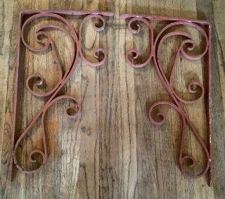 Pair Vtg Antique Ornate Victorian Large Cast Iron Corner/shelf Brackets