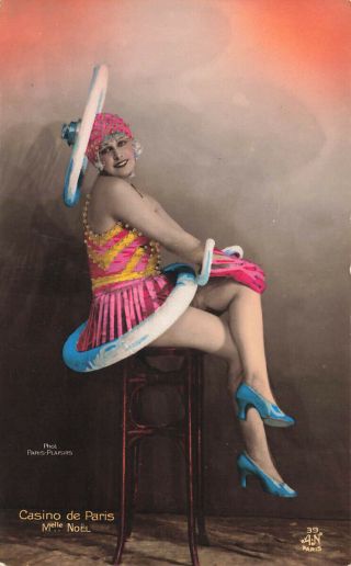 Casino De Paris Melle Noel Nude Woman Hand Tinted Real Photo Postcard