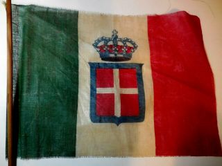 Vtg Early Italy With Savoy Shield & Crown Gauze Parade Flag 11.  5 " X16.  5 " On 30 "