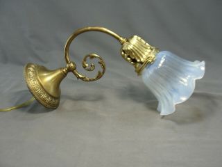 Antique Art Nouveau Brass Wall Sconce Lamp Light Opalescent Glass Shade Rewired