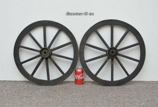 2x Vintage Old Wooden Cart Carriage Wagon Wheels Wheel - 45 Cm - Postage
