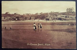 Printed Postcard Woman & Children In The Sea On Towans Beach - Hayle Cornwall