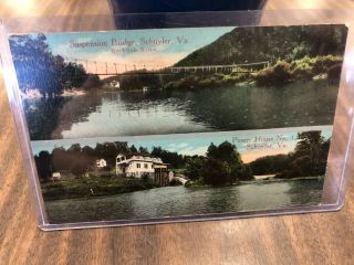 W.  E.  Burgess Post Card Of Suspension Bridge Schuyler Va & Power House Schuyler