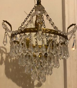 Vintage Antique Chandelier 6 Tier Waterfall Brass Ceiling Light Lamp Glass Drops