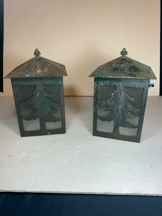 Vintage Arts And Crafts Mission Style Metal Porch Lamps