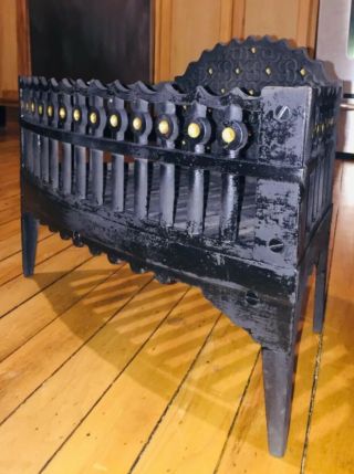 Antique Cast Iron Fire Place Grate Insert Wood Coal Basket -