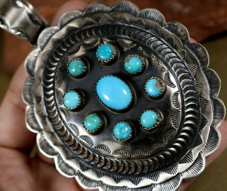 Vintage Old Pawn Navajo Cluster Natural Turquoise Sterling Pendant Enhancer