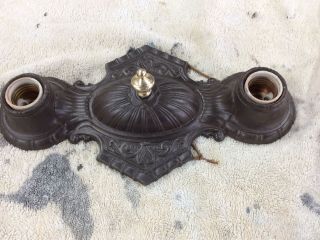 Antique Arts/crafts Gothic Cast Iron Flush Mount 2 Bulb Fixture